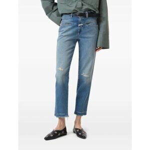 Closed relaxed Pedal Pusher Jeans blue cropped boho distressed‎ organic sz 4